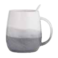 Ladelle Kaffeetasse – 380 ml, Porzellan, Grau/Weiss, inkl. Löffel