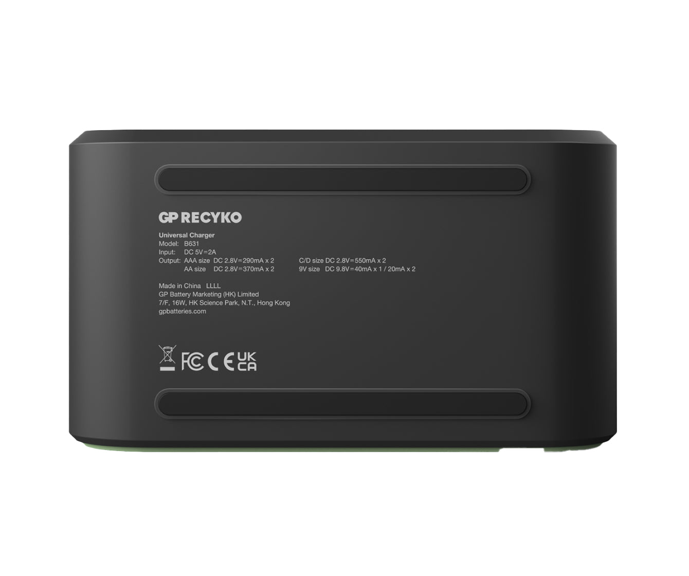 GP Batteries B631 Batterieladegerät 6× – für NiMH-Akkus (AA, AAA, C u. a.) – USB 5 V/2 A, Schwarz