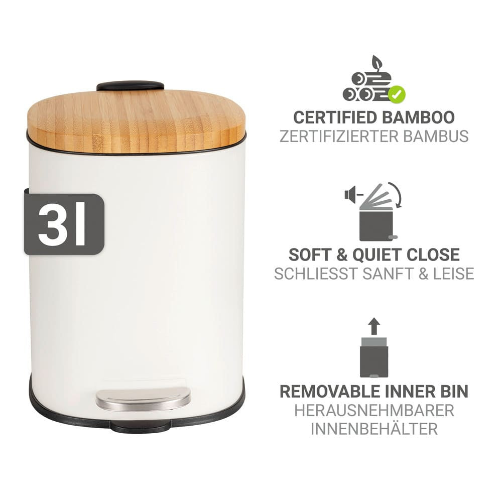 WENKO Treteimer Fianema – 3 l – Stahl, rund – weiss
