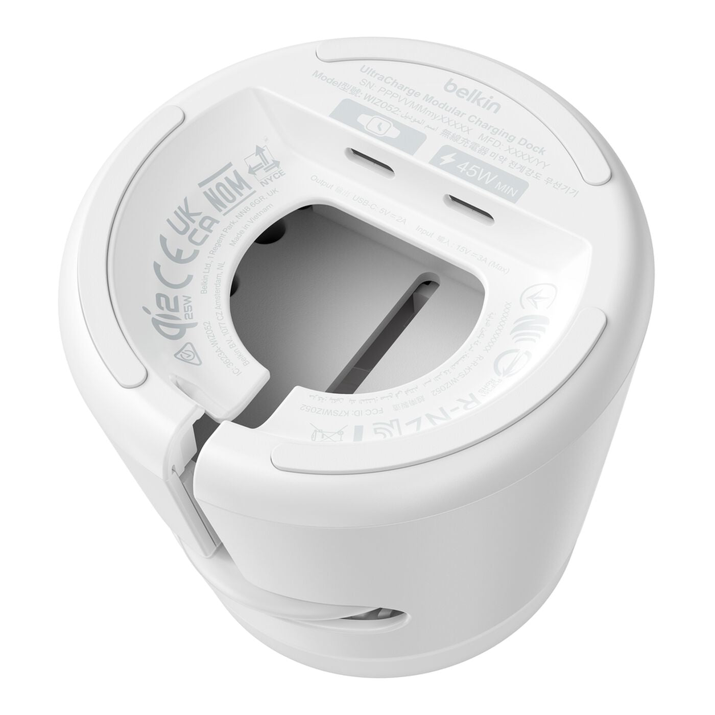 Belkin UltraCharge 3-in-1 Ladeständer – Qi2 – 45 W/25 W – für Smartphone/Smartwatch/Kopfhörer – Weiss