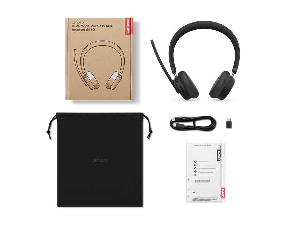 Lenovo 6550 – Duo Headset – Bluetooth, USB‑A – ANC – Schwarz – für Microsoft Teams – bis 60 h