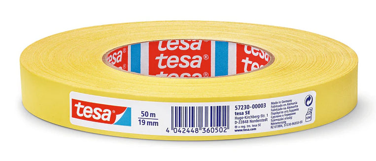 TESA Gewebeband – 19 mm × 50 m, gelb, wetterfest, reissfest, von Hand abreissbar, 1 Stück