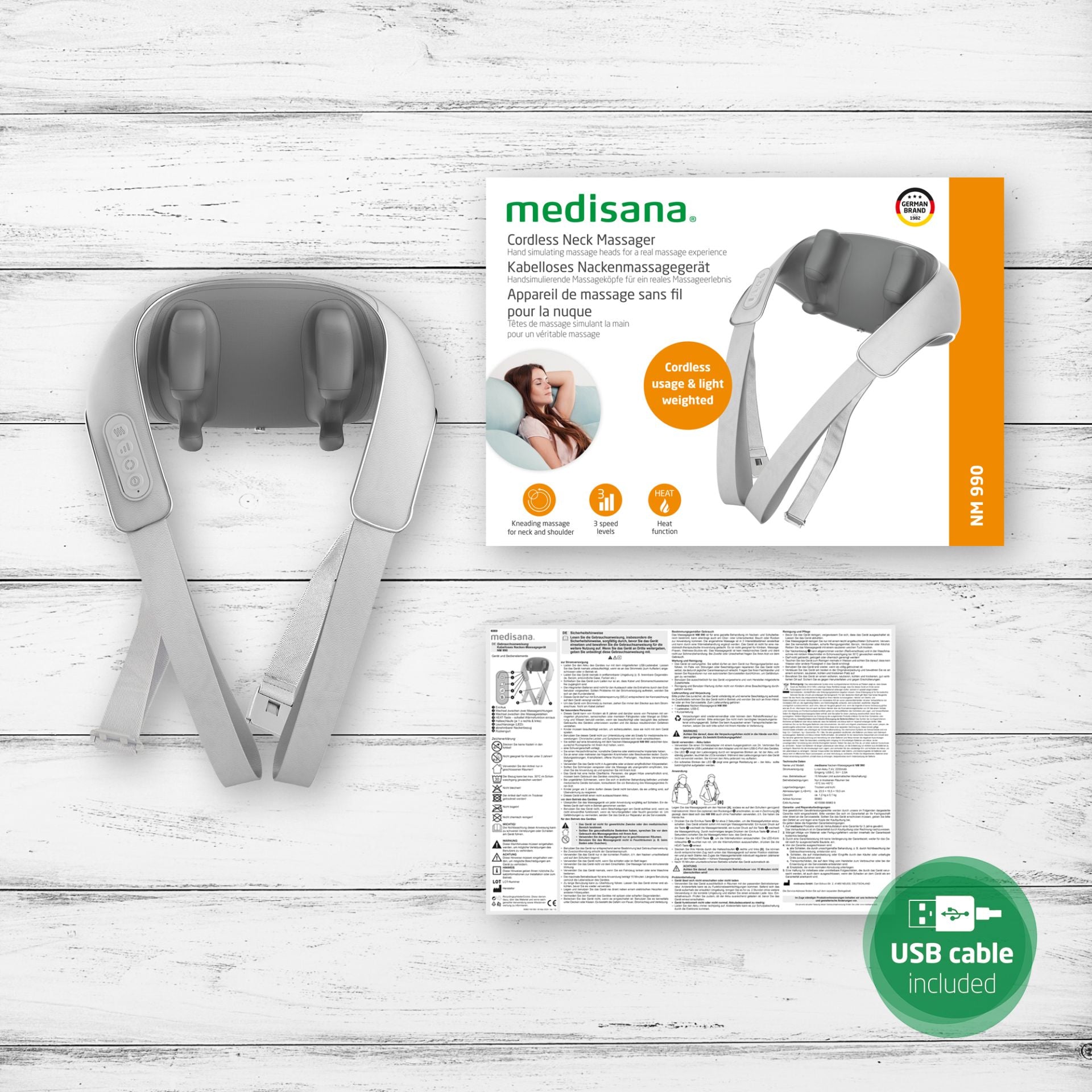 Medisana Nacken-Massagegerät NM990 – Knetmassage, mit Wärmefunktion – Akku