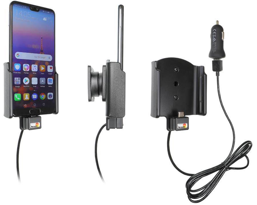 Brodit Auto-Halterung, 360° dreh- und neigbar, mit Zigarettenanzünder-Kabel (2,1 A) – für Smartphone – Schwarz