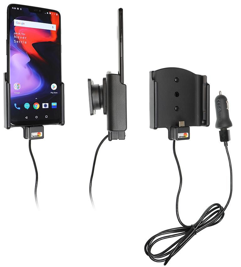 Brodit Auto-Halterung, Clip-Montage, Zigarettenanzünder & USB, 360° drehbar – für Smartphones – Schwarz