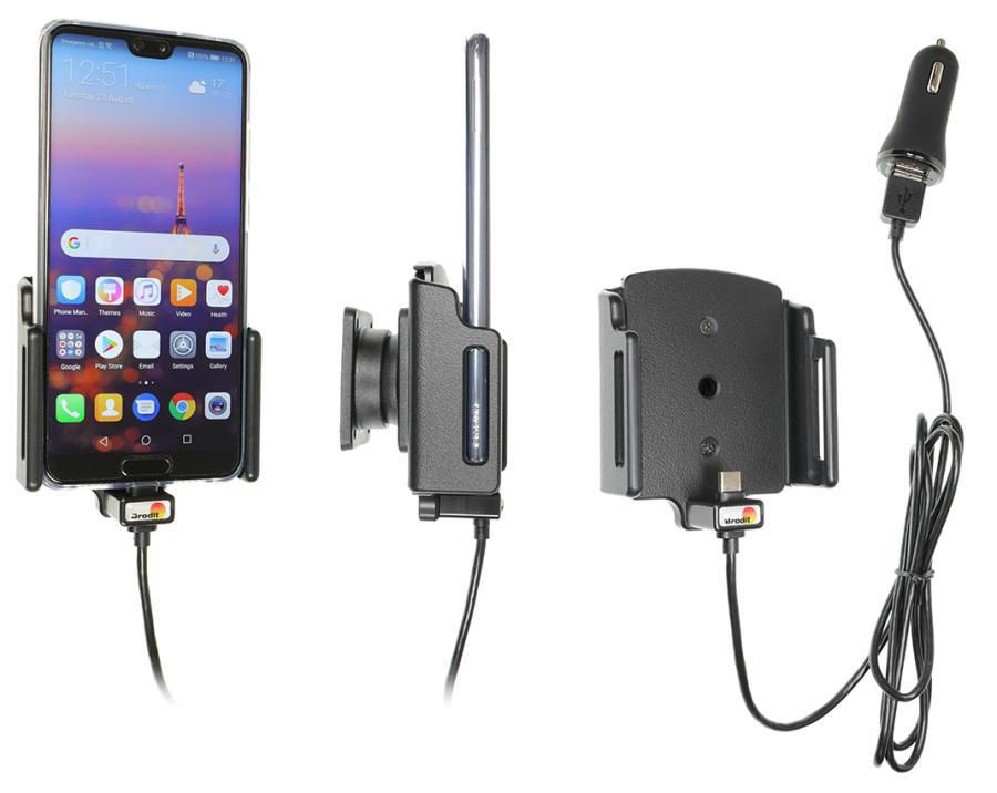 Brodit Auto-Halterung, aktive Clip-Montage, kabelgebunden – für Smartphones bis 78 mm – Schwarz