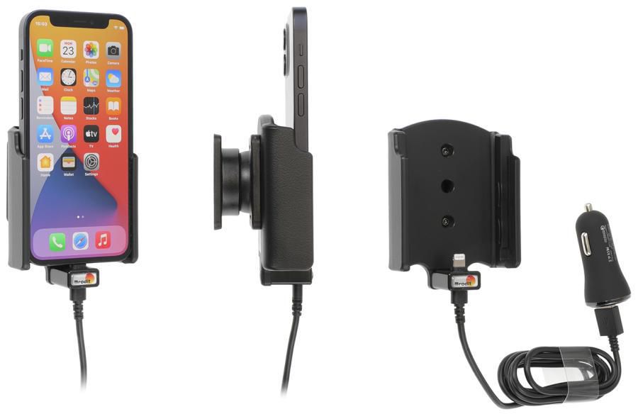 Brodit Kfz-Ladehalterung – Zigarettenanzünder, Schraubbefestigung – USB-A ×2 (QC 3.0, 2,4 A) – für iPhone 12 M