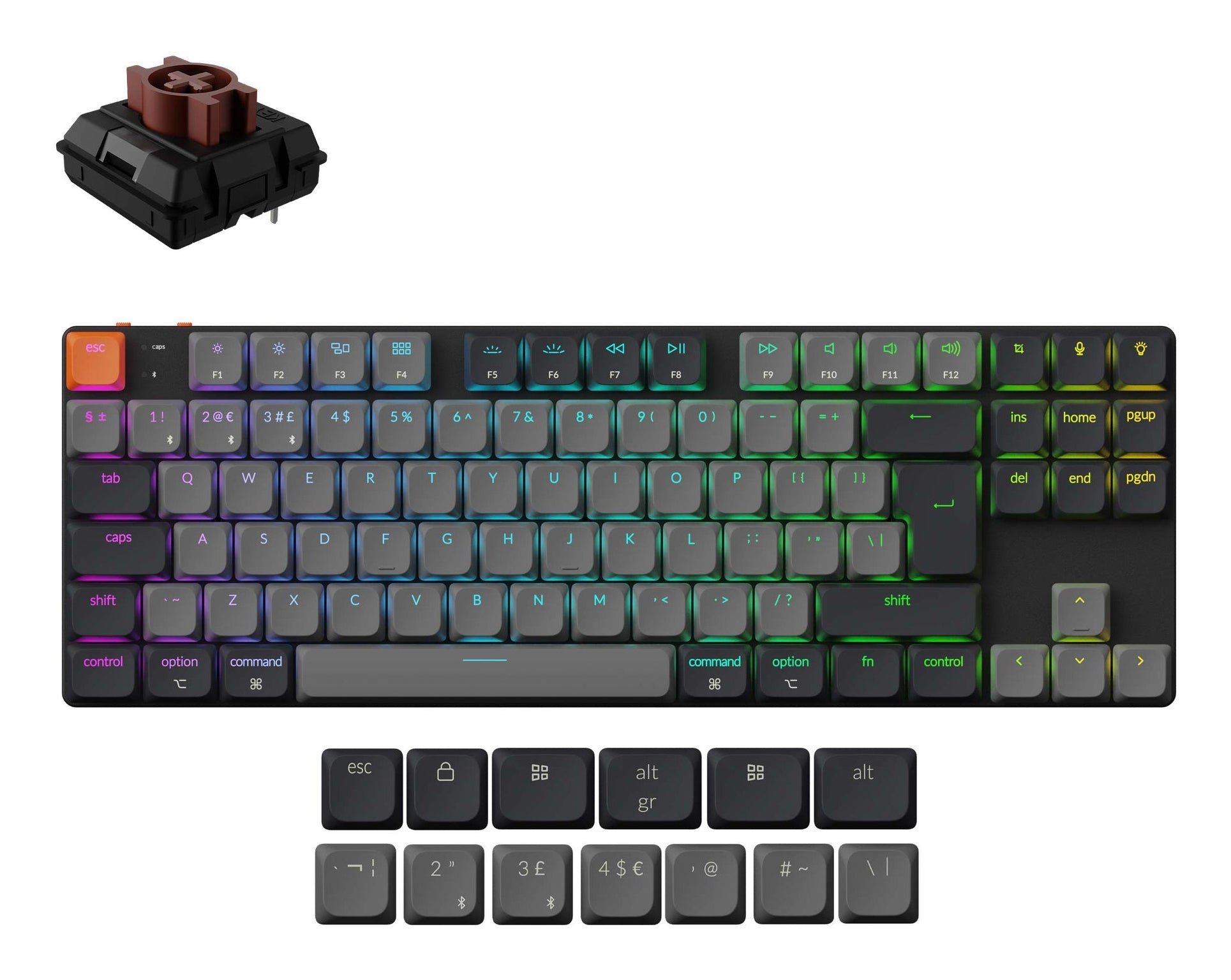 Keychron K1 QMK v6 – Tastatur TKL – Mechanisch (Braun), RGB – Bluetooth & Verkabelt (USB-C) – QWERTZ (CH)
