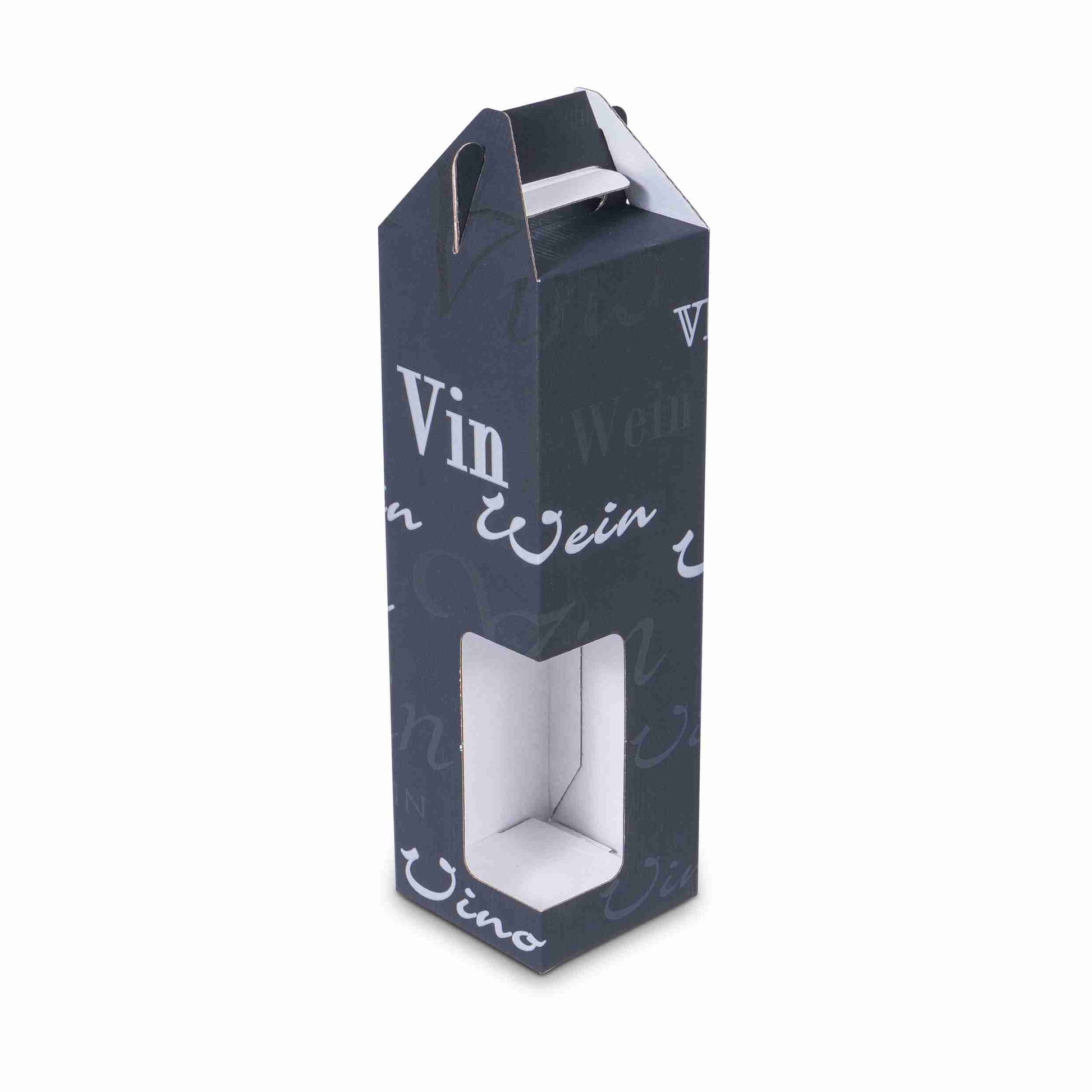 Model Weinpräsentkarton schwarz – Innenmass 109 mm × 357 mm × 109 mm – für 1 Magnum-Flasche (1,5 l) – 1 Stk., ab 100 Stk.