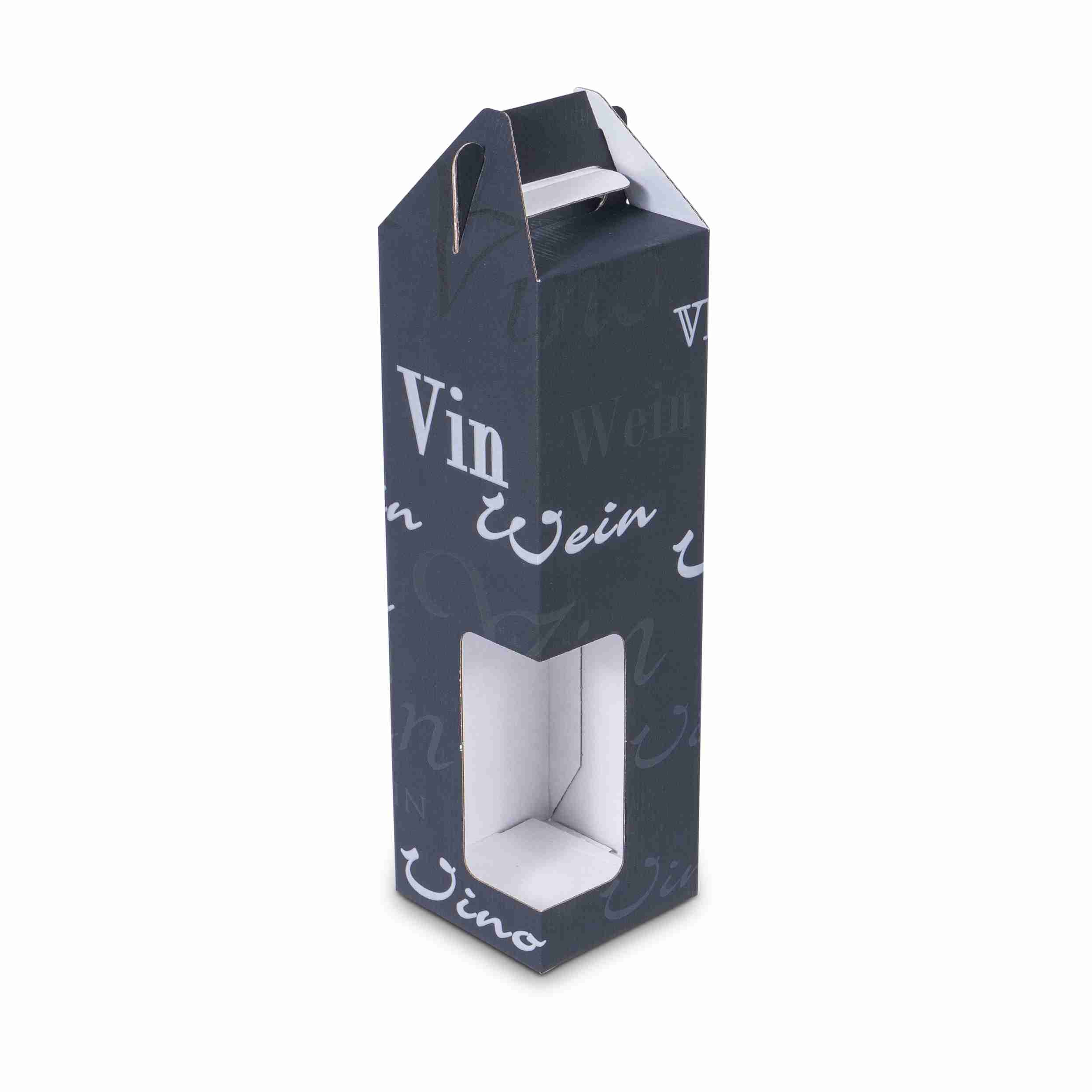 Model Weinpräsentkarton schwarz – Innenmass 109 mm × 357 mm × 109 mm – für 1 Magnum-Flasche (1,5 l) – 1 Stk., ab 100 Stk.