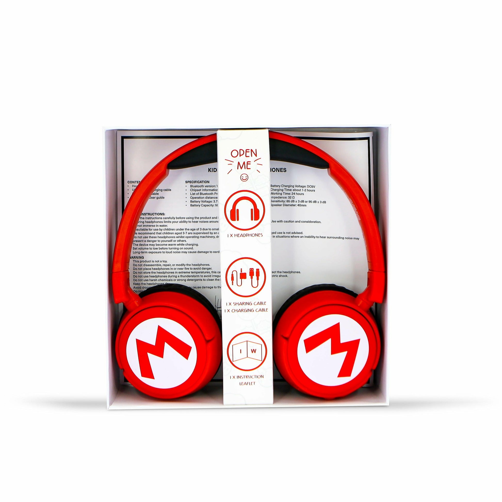 OTL Technologies Super Mario Kinderkopfhörer – On-Ear, Stereo, Kabel + BT, 3,5 mm Klinke, Rot, BT 5.1