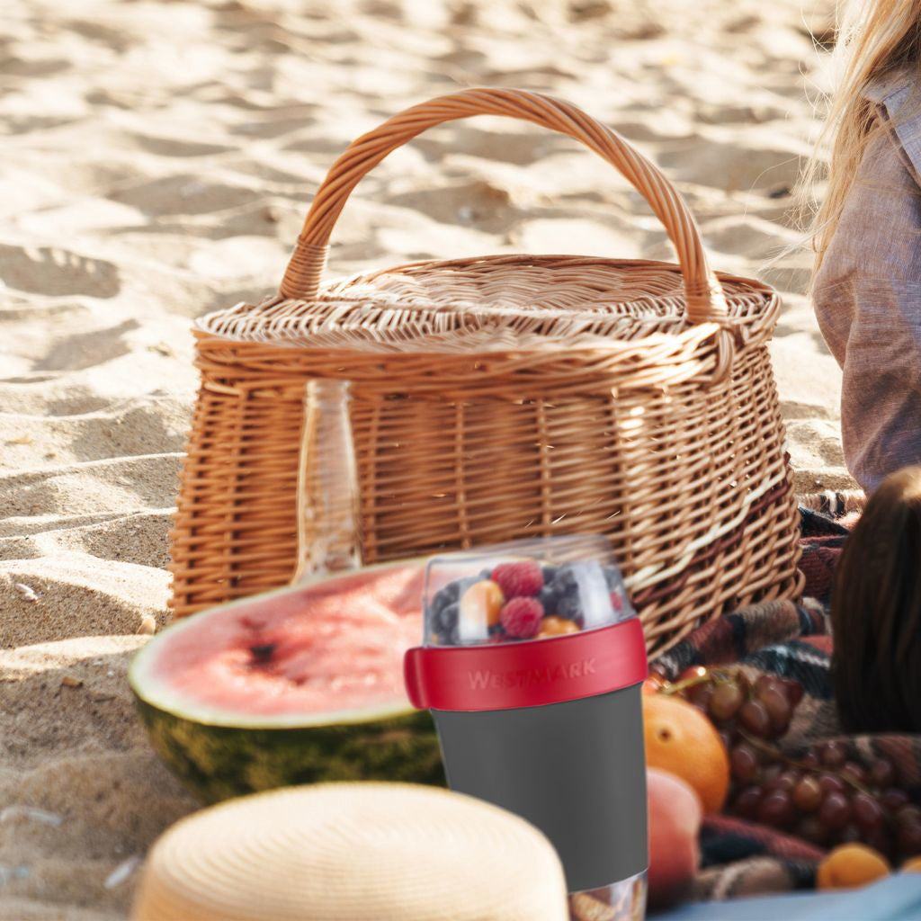 Westmark Lunchpot – 1,2 l, 11,3 × 12,3 × 21,0 cm, Kunststoff, rot, 3 Fächer, auslaufsicher, spülmaschinenfest
