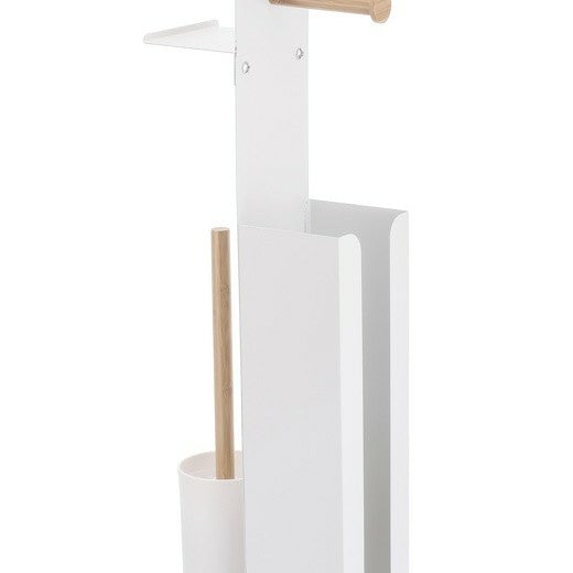 Spirella WC-Garnitur Yoni – Bambus/Stahl, Weiss, inkl. Papierreserve, 12 × 22 × 67 cm