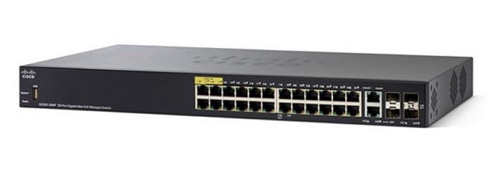 Cisco SG350-28P – Managed Switch – 24×GbE, 2×SFP, L3, PoE+ 195 W, 1U