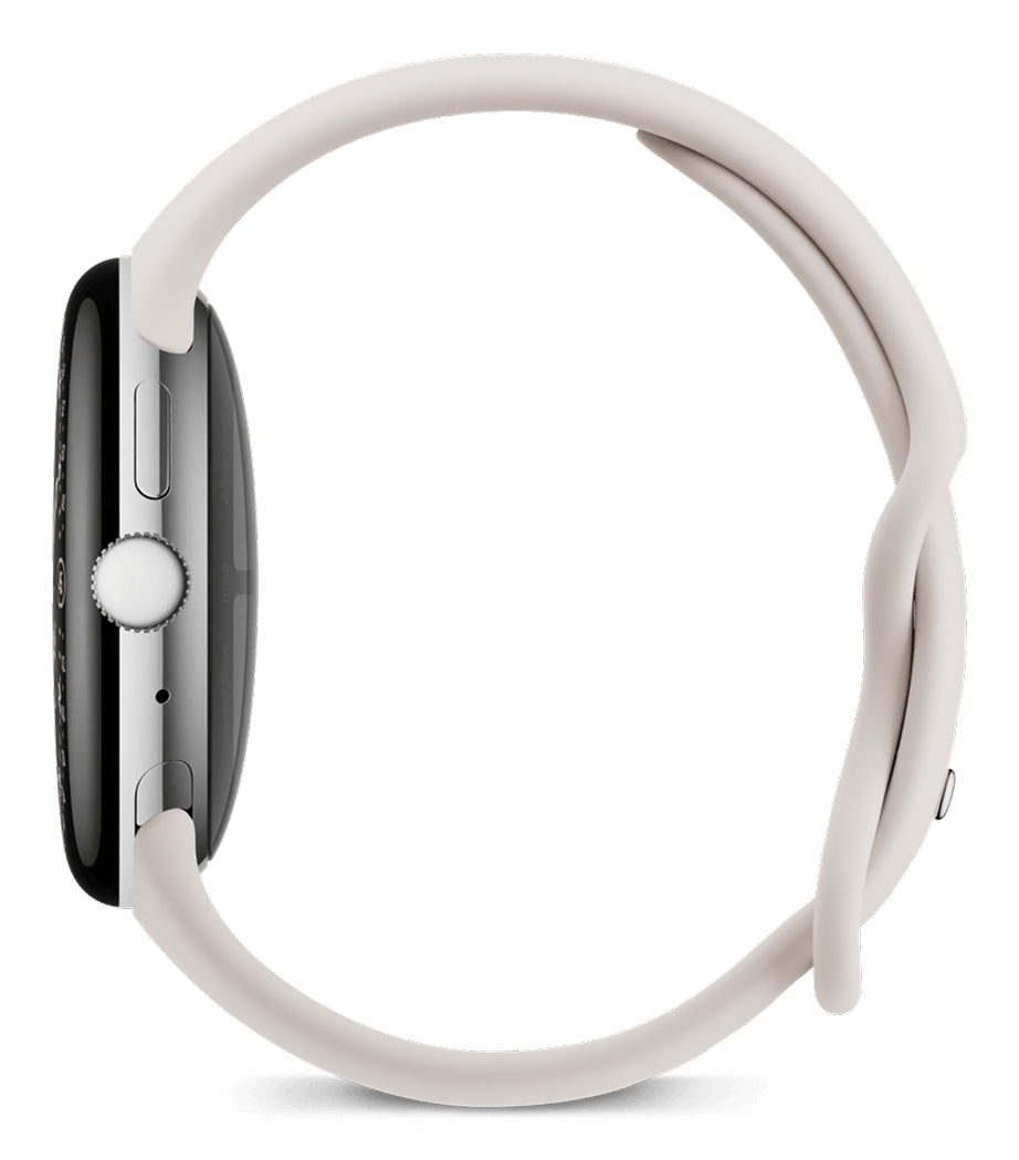Google Pixel Watch 4 45 mm GPS + Cellular – Aluminium Silber, Sportband, Beige, S/L, 50 m, für Android