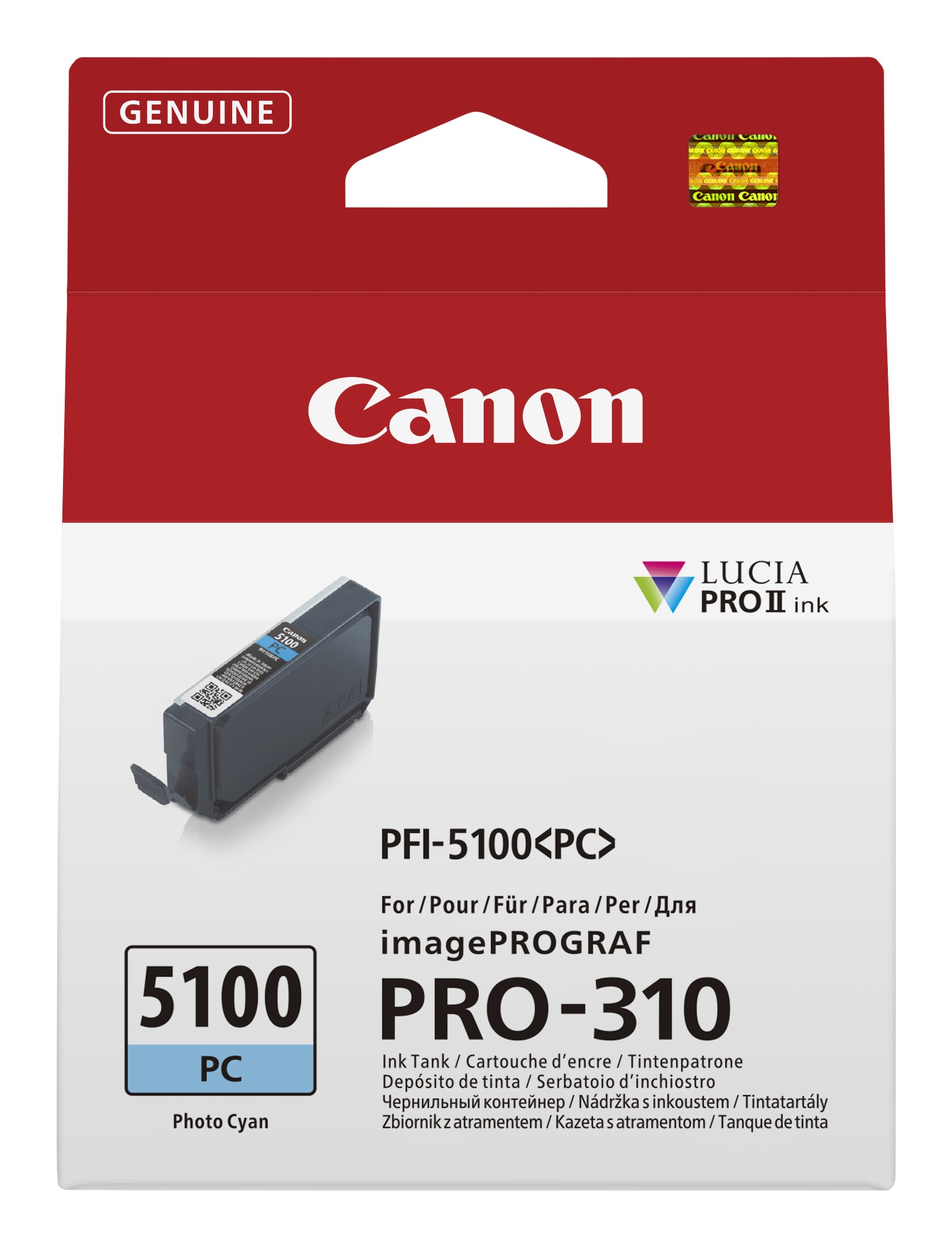 Canon PFI-5100 Foto-Cyan Tintenpatrone (Original) – 14,4 ml – für Canon imagePROGRAF PRO-310