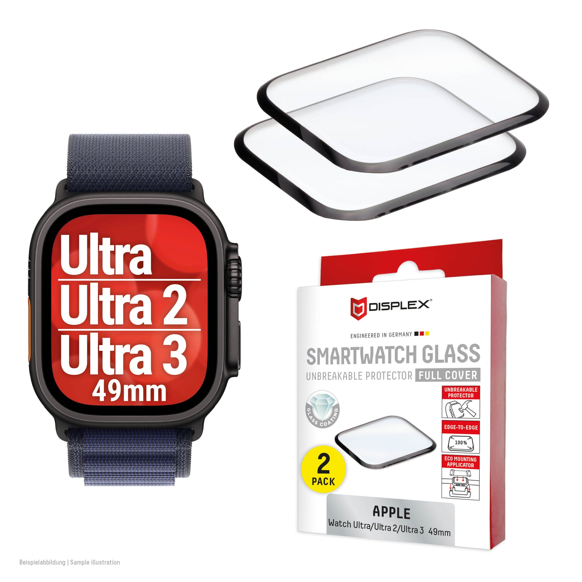 Displex Apple Watch Ultra 49 mm – Gehärtetes Glas, Transparent, für Apple Watch Ultra (49 mm)