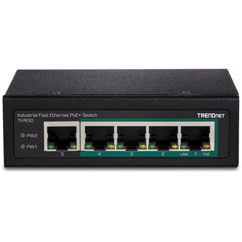 TRENDnet TI-PE50 – Netzwerk-Switch – 4×GbE, 1×Fast Ethernet, PoE+ 90 W, DIN-Rail, IP30