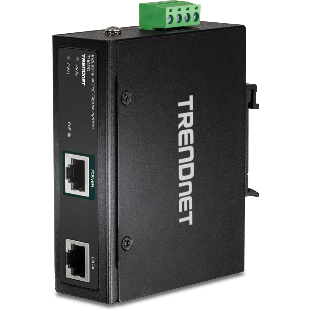 TRENDnet TI-IG90 PoE-Injektor – Gigabit Ethernet, 1× PoE (90 W, IEEE 802.3bt), Hutschiene, IP30, bis 100 m