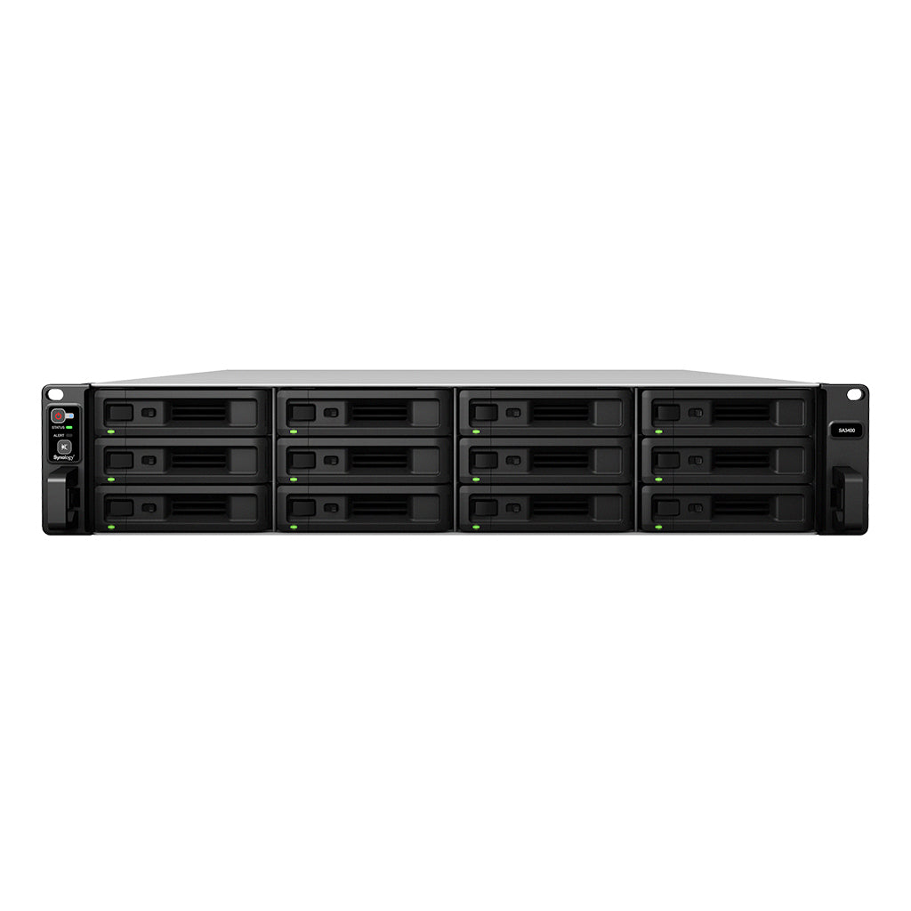 Synology SA3400 – 12-Bay Rack 2U NAS – Intel Xeon D-1541, 16 GB RAM, 10GbE, DSM, redundantes Netzteil