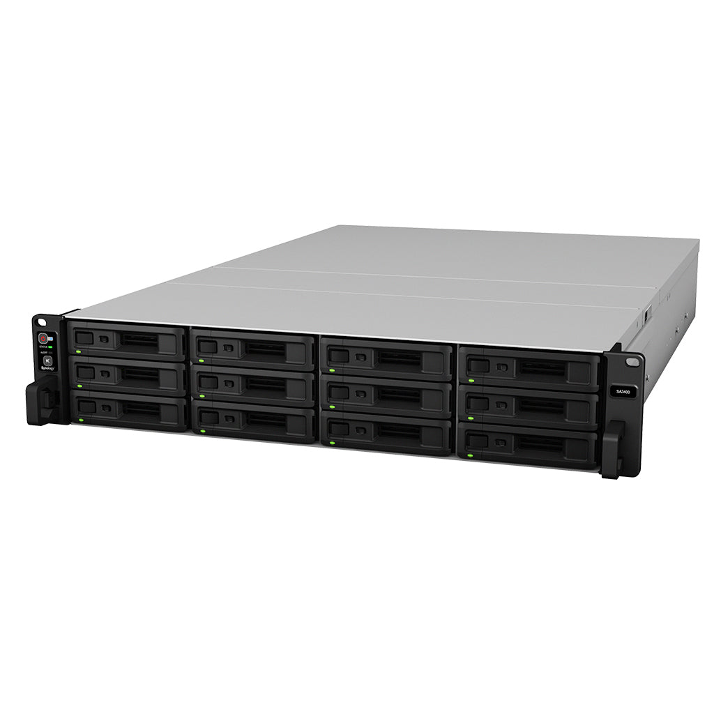 Synology SA3400 – 12-Bay Rack 2U NAS – Intel Xeon D-1541, 16 GB RAM, 10GbE, DSM, redundantes Netzteil