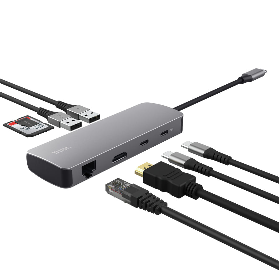 Trust Dalyx 8-in-1 Multiport-Adapter – für Chromebooks, USB-Port, silber