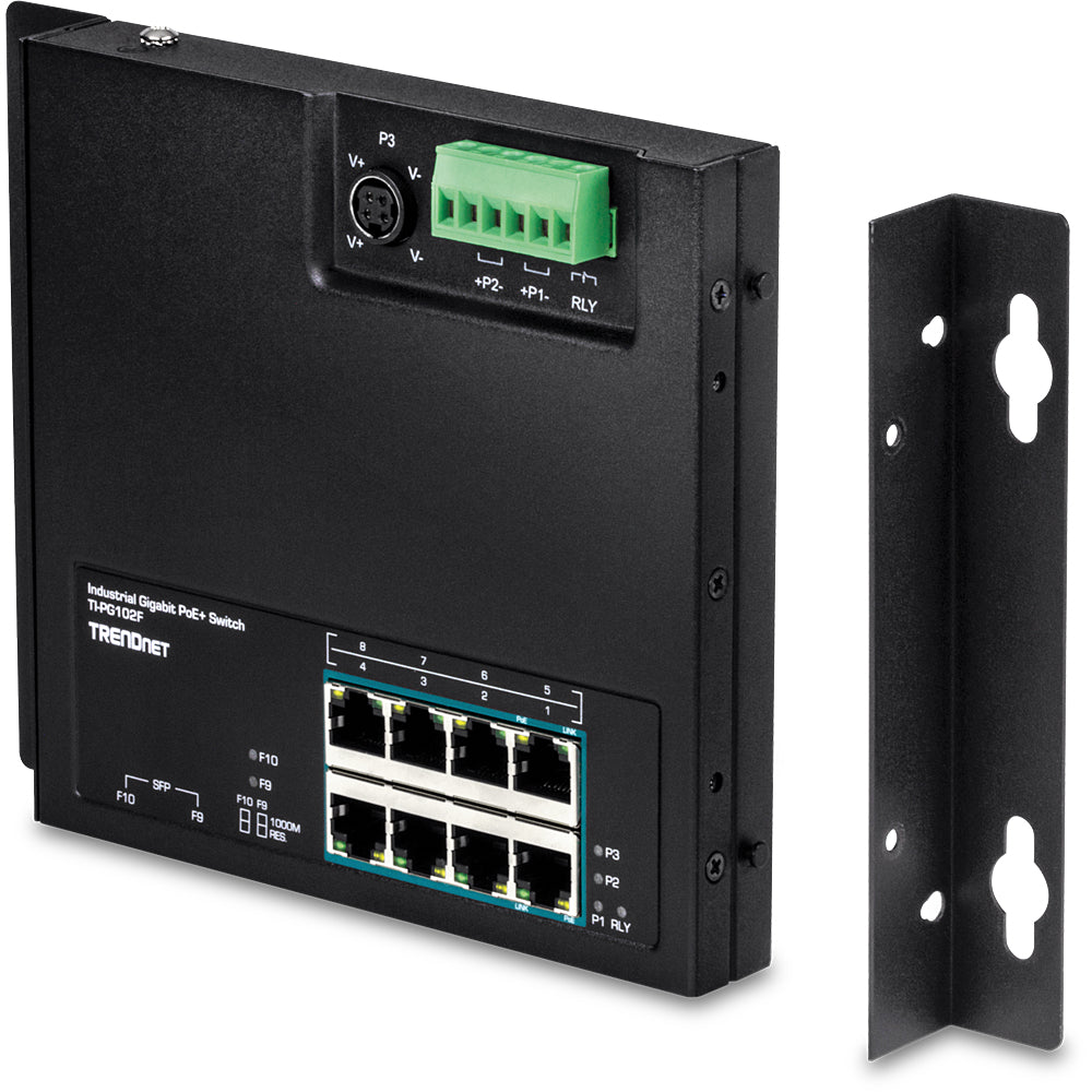 Trendnet TI-PG102F – Switch – 8× 1G, 2× SFP, PoE+, PoE-Budget 240 W, Wandmontage