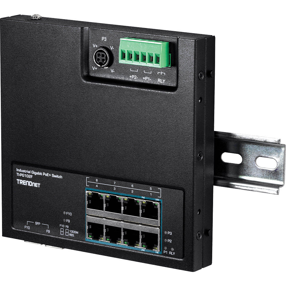 Trendnet TI-PG102F – Switch – 8× 1G, 2× SFP, PoE+, PoE-Budget 240 W, Wandmontage