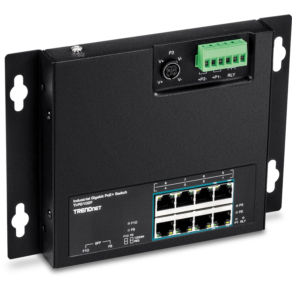 Trendnet TI-PG102F – Switch – 8× 1G, 2× SFP, PoE+, PoE-Budget 240 W, Wandmontage