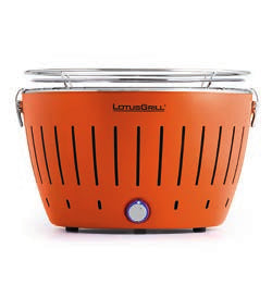 LotusGrill Tischgrill G34 U – 32 cm Grillfläche, Holzkohle, USB-Anschluss – Mandarinenorange
