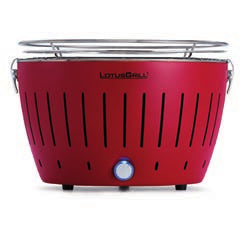 LotusGrill Tischgrill G34 U RD – Ø 32 cm, Holzkohle, USB-Anschluss – Rot