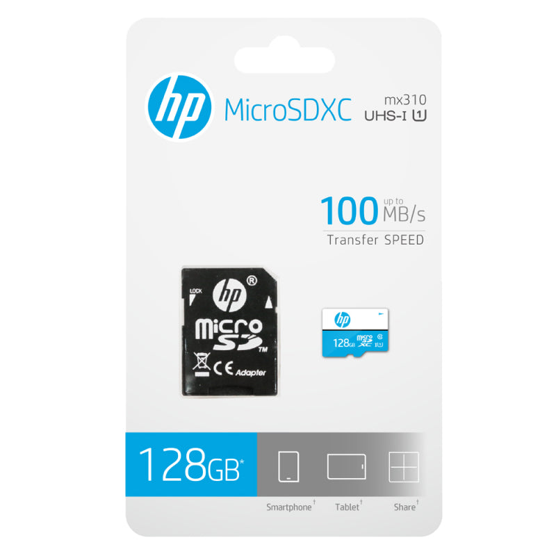 HP HFUD128-1U1BA microSDXC 128 GB – UHS-I, Klasse 10, U1, 100 MB/s Lesen, inkl. SD-Adapter