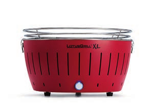 LotusGrill Tischgrill G435 U RD – Ø 40,5 cm, Holzkohle, USB-Anschluss – Rot