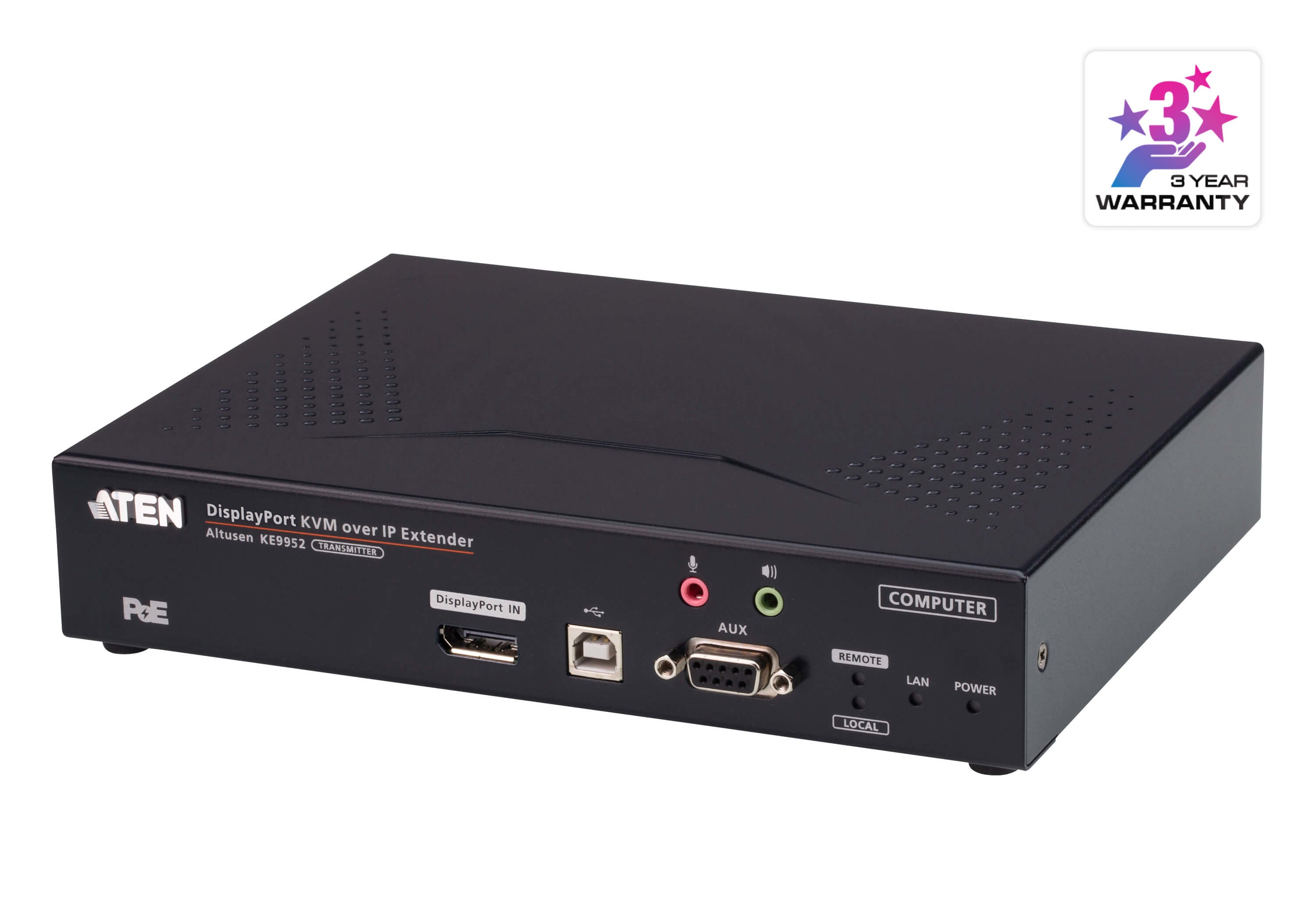 ATEN KE9952T KVM-over-IP Extender (Sender) DisplayPort – 4K (3840 × 2160) @ 30 Hz, PoE, 1× DP, 1× RJ-45