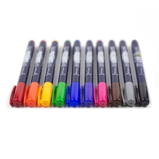 Tombow Fudenosuke Kalligrafiestifte, Doppelspitze – Pinsel- & Rundspitze, wasserbasiert, 10 Farben