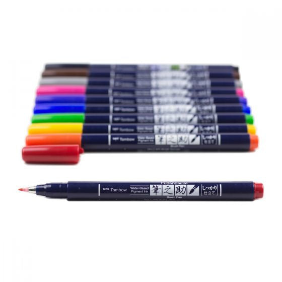 Tombow Fudenosuke Kalligrafiestifte, Doppelspitze – Pinsel- & Rundspitze, wasserbasiert, 10 Farben