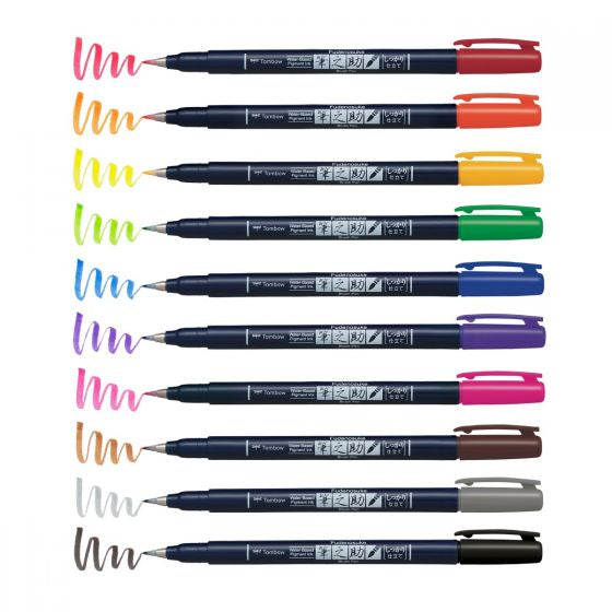Tombow Fudenosuke Kalligrafiestifte, Doppelspitze – Pinsel- & Rundspitze, wasserbasiert, 10 Farben
