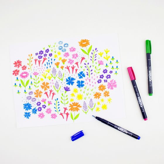 Tombow Fudenosuke Kalligrafiestifte, Doppelspitze – Pinsel- & Rundspitze, wasserbasiert, 10 Farben