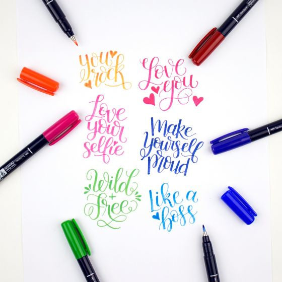 Tombow Fudenosuke Kalligrafiestifte, Doppelspitze – Pinsel- & Rundspitze, wasserbasiert, 10 Farben