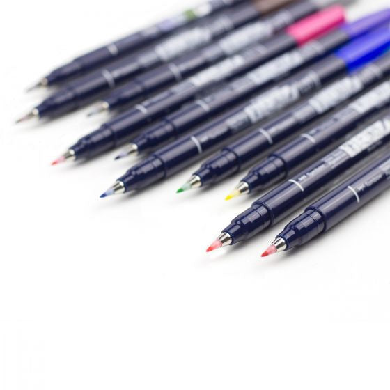 Tombow Fudenosuke Kalligrafiestifte, Doppelspitze – Pinsel- & Rundspitze, wasserbasiert, 10 Farben