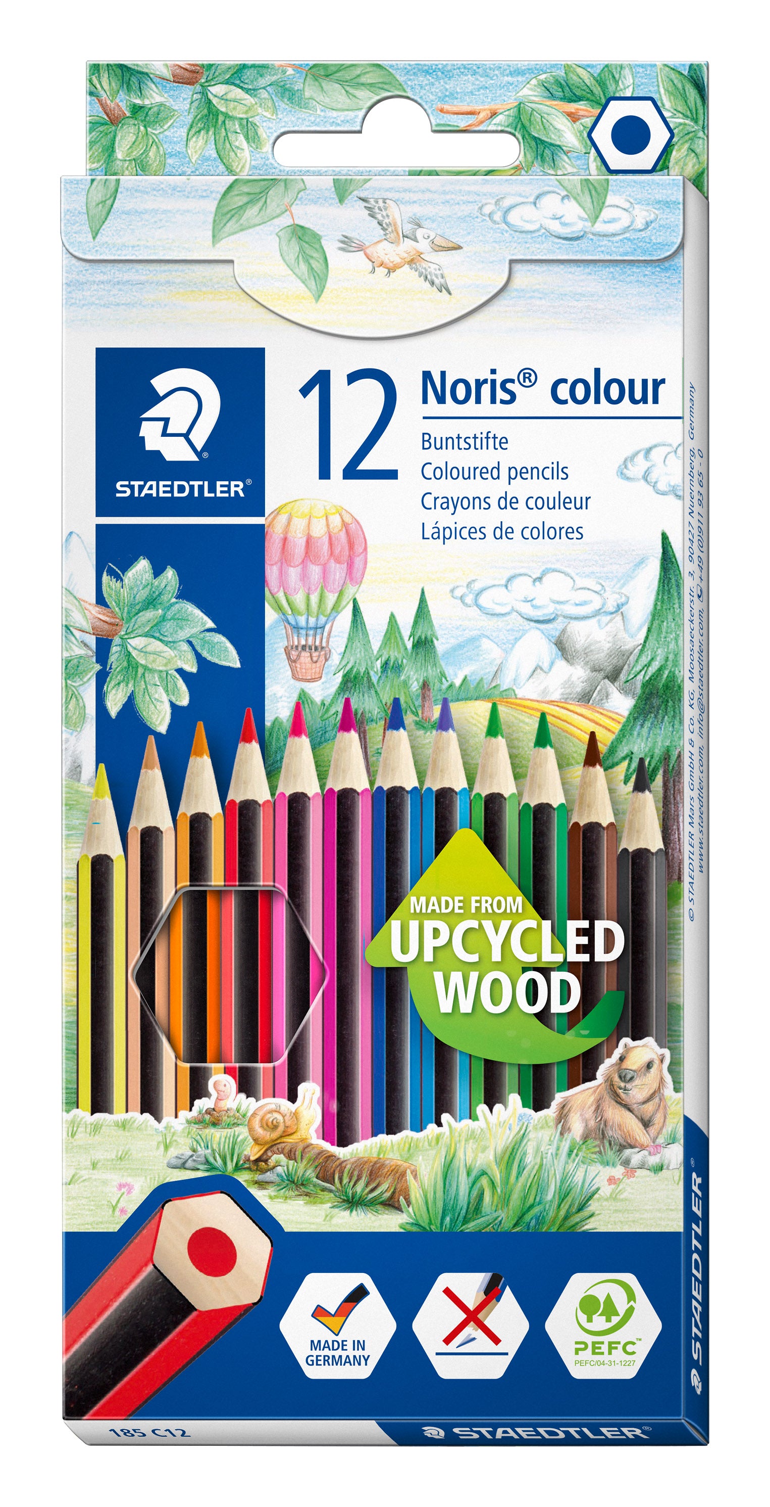 Staedtler Buntstifte Noris colour Upcycling – 12 Farben, im Kartonetui, sechskantig, PEFC