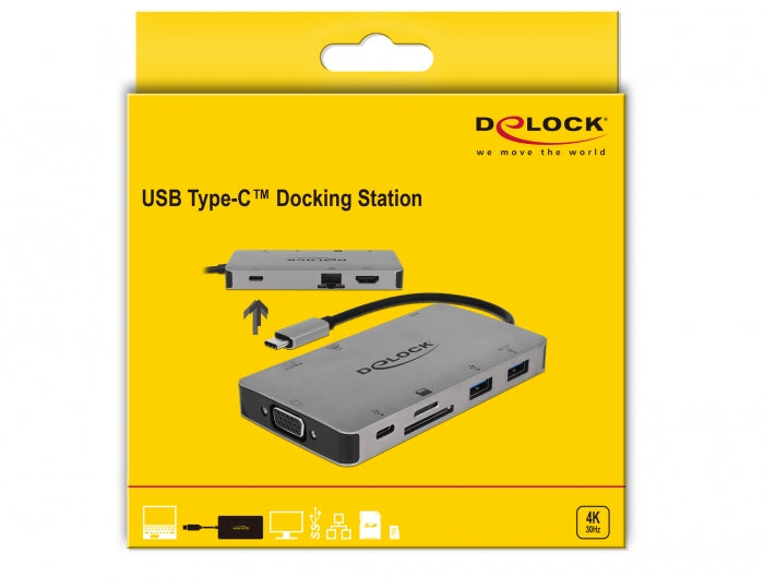 DeLOCK 87735 Dockingstation – USB-C, 1× HDMI, 1× VGA, 2× USB-A, GbE, SD, für Windows/Mac/Linux