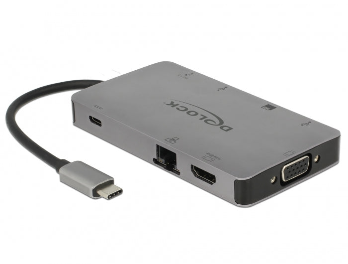DeLOCK 87735 Dockingstation – USB-C, 1× HDMI, 1× VGA, 2× USB-A, GbE, SD, für Windows/Mac/Linux
