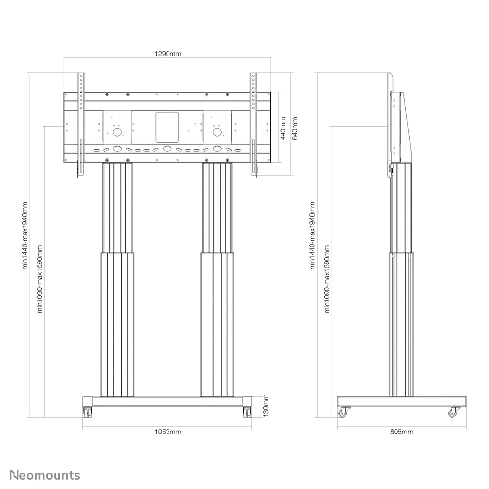 Neomounts Motorisierter Trolley für 70–120" Displays, VESA 300×200–1200×600, Silber