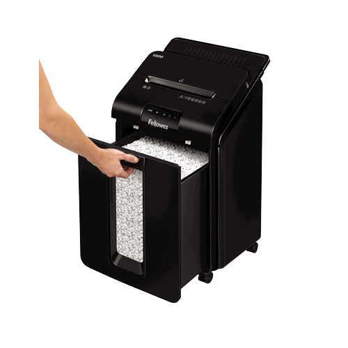 Fellowes AutoMax 100M – Aktenvernichter mit Autofeed 100 Blatt, DIN P-4, Mikroschnitt 4 × 10 mm, 23 l, A4