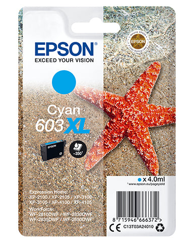 Epson 603XL Cyan Tintenpatrone (Original) – 350 Seiten – für Expression Home XP-2100/3100, WorkForce WF-2850