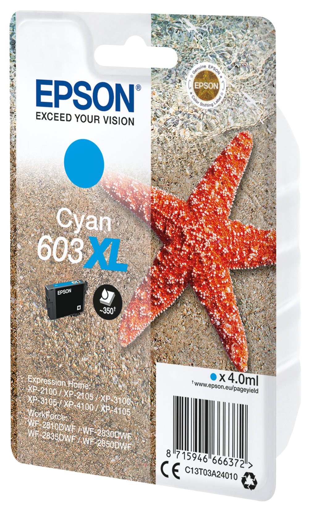 Epson 603XL Cyan Tintenpatrone (Original) – 350 Seiten – für Expression Home XP-2100/3100, WorkForce WF-2850