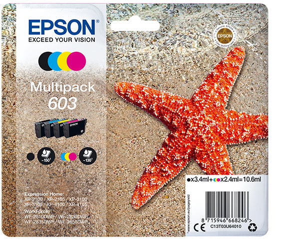 Epson Tintenpatronen-Multipack 603, CMYK, 4er-Pack – für Inkjetdrucker/Multifunktionsgeräte