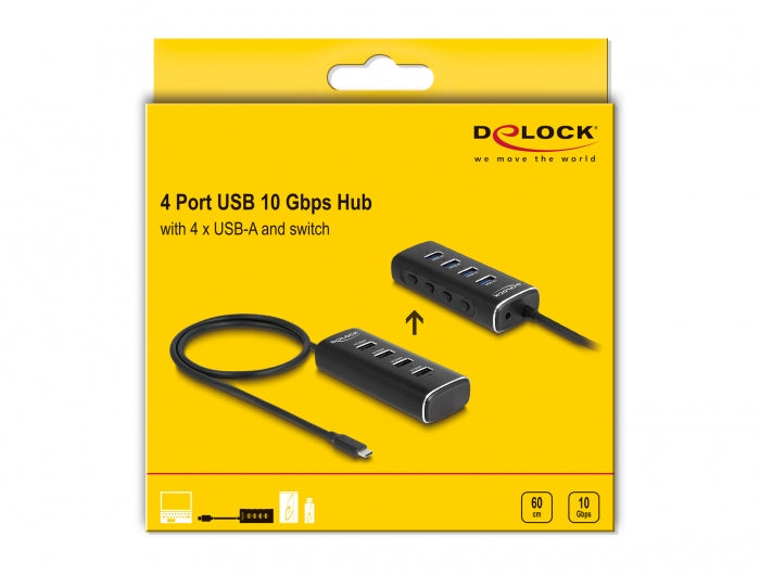 DeLOCK USB-Hub – USB-C, 4× USB-A, 1× USB-C, 10 Gbit/s, für Windows/Mac/ChromeOS