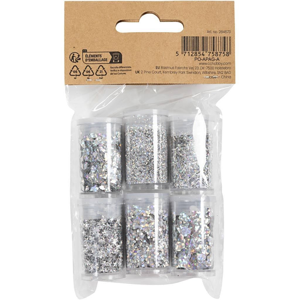Creativ Company Glitzer-Set, silber, Set à 6, Tuben à 5 g
